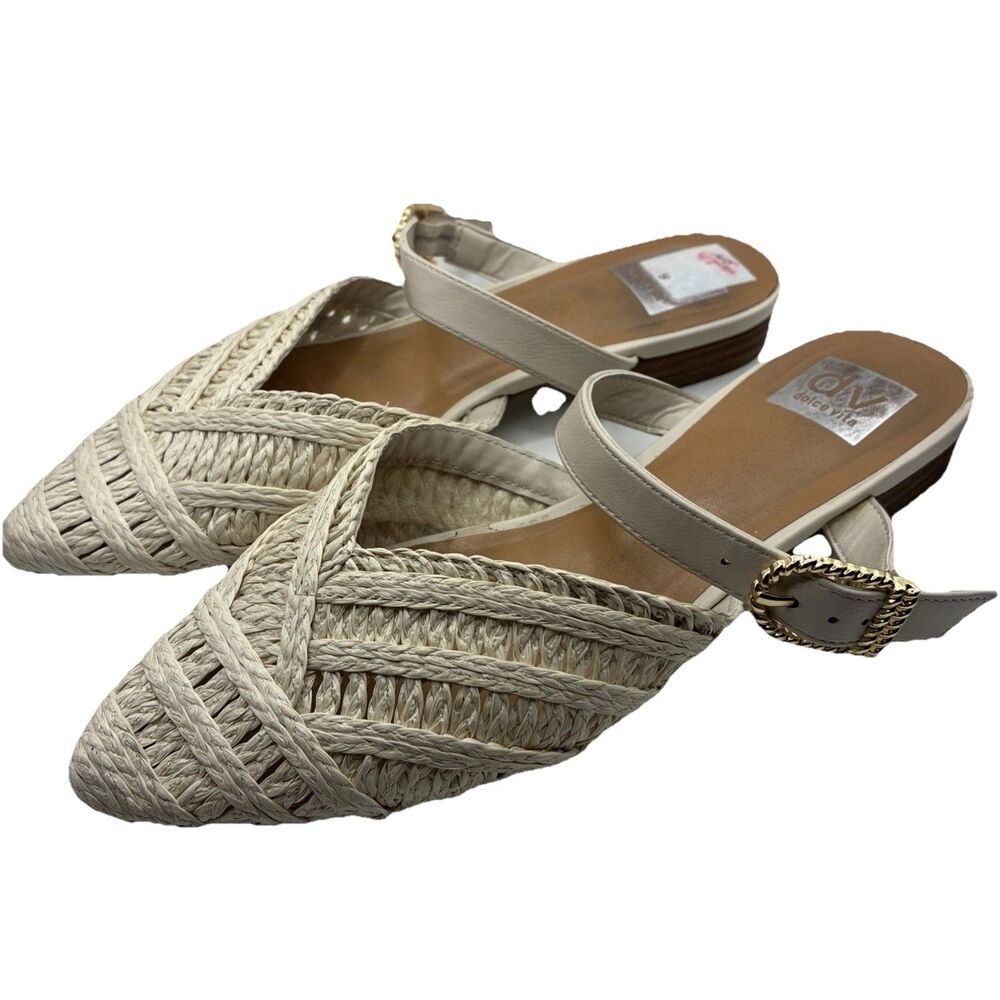 Dolce Vita Raffia Buckle Mule Sandals Natural Slip On Women’s Size 8